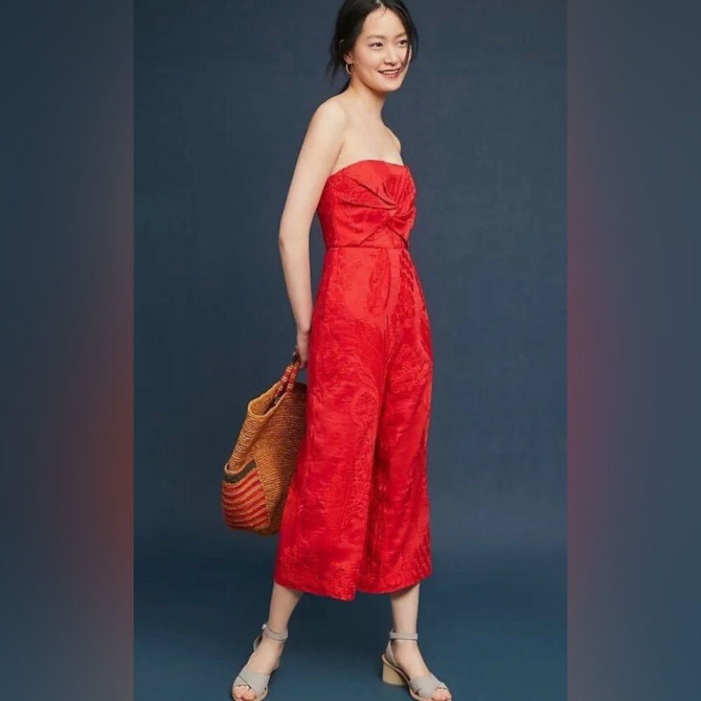 Bright red aijek strapless jumpsuit